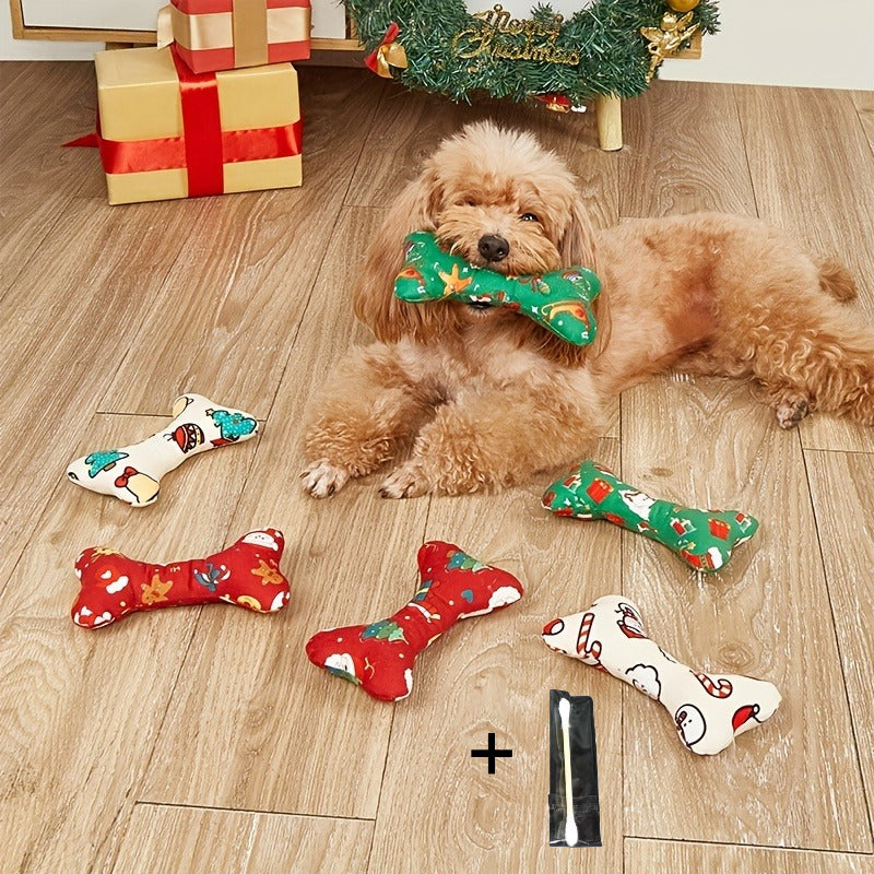 1 pet plush toy Christmas bone +1pc Cleaning rod durable chew toy for cats and dogs, sound toy, Christmas birthday party toy, health game, Interactive Pet Toy, Chew Resistance Training, Playful Pet Gift, Petsafe Fabric, Longl