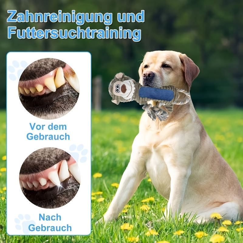 Interactive Squeaky Monkey Dog Toy with Pull String - Plush Chewable Loud Squeaker, for all Breed Sizes (Puppies & Dogs), Durable for teething & Solo/Interactive Play - Ideal Dog Chew Gift for &