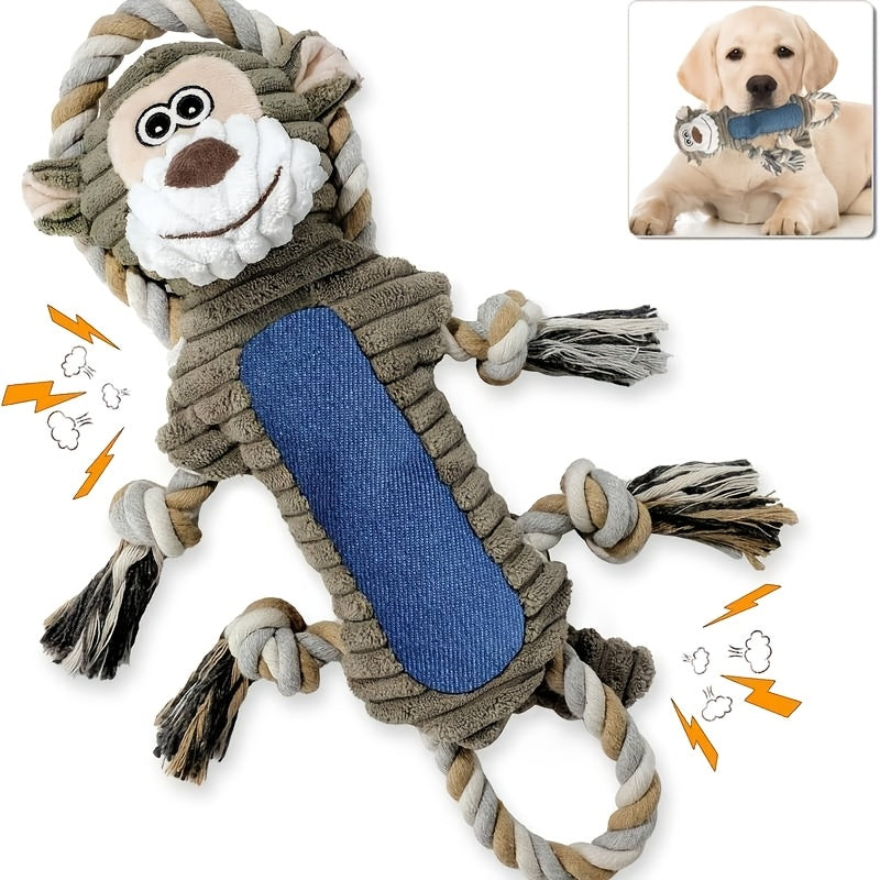 Interactive Squeaky Monkey Dog Toy with Pull String - Plush Chewable Loud Squeaker, for all Breed Sizes (Puppies & Dogs), Durable for teething & Solo/Interactive Play - Ideal Dog Chew Gift for &