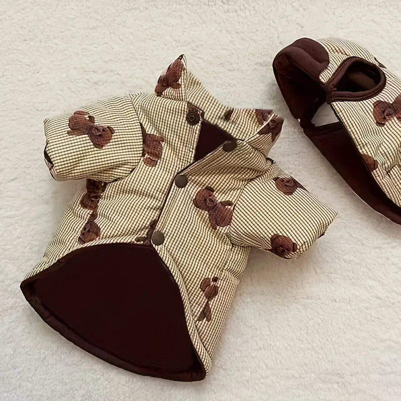 Winter Bear Print Dog Jacket Coat with Hat Fashion Dog Clothes Puppy Down Jacket Thickened Cat Overcoat Poodle Pet Outfits