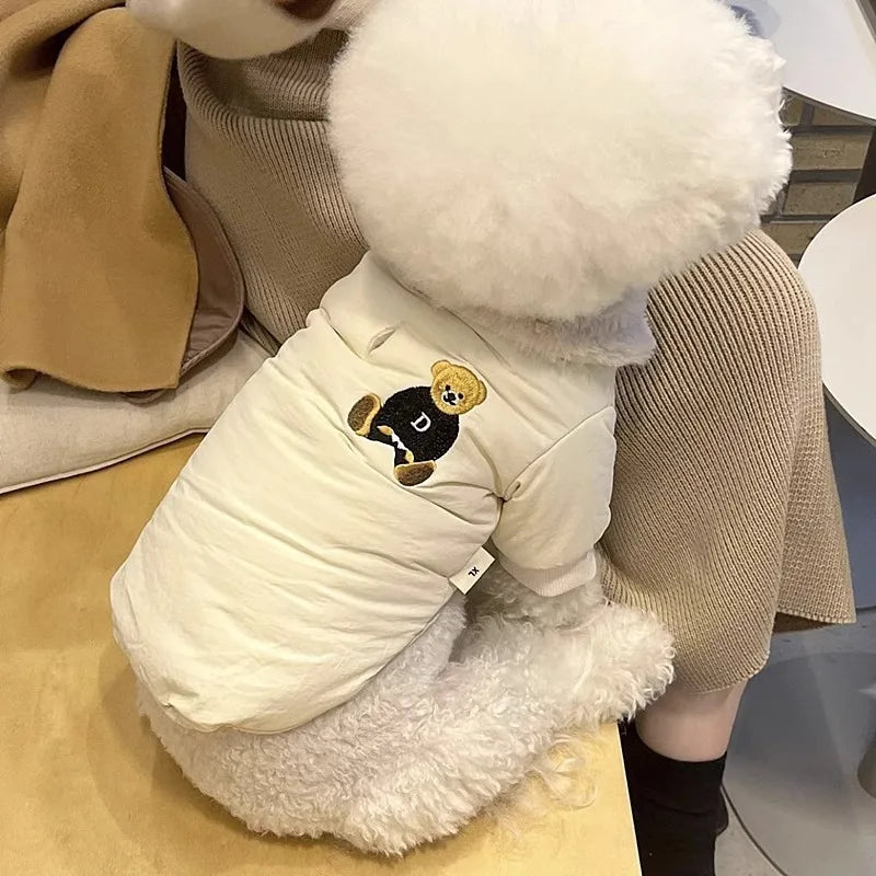 Fashion Dog Down Jacket Winter Warm Dog Clothes Bear Print Puppy Jacket Cute Soft Cat Coat Pet Costumes French Bulldog Clothes