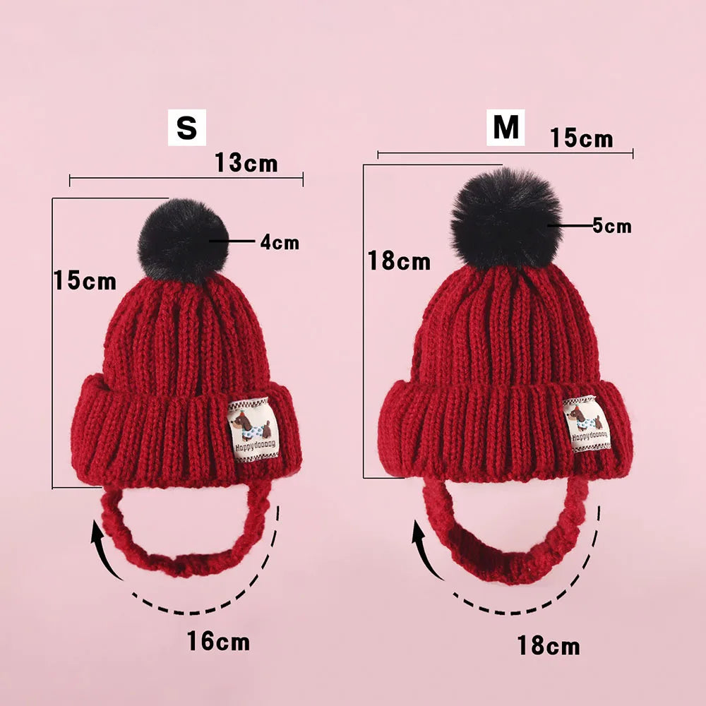 Christmas Pet Hat with Ear Hole Winter Dog New Year Knitted Hat Cat Adjustable Cap Warm Headwear Xmas Costumes for Puppy Kitten