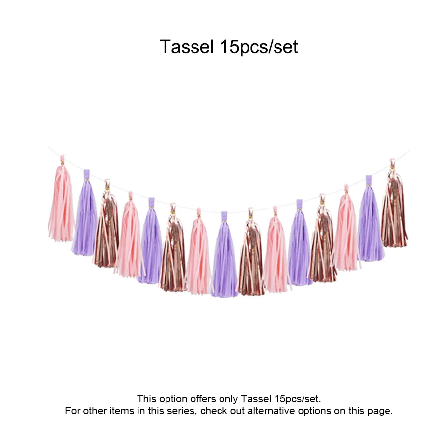 Purple Pink Birthday Party Decorations Set with Happy Birthday Banner, Tissue Paper Pompoms, Tassel Garland, and Balloon Set