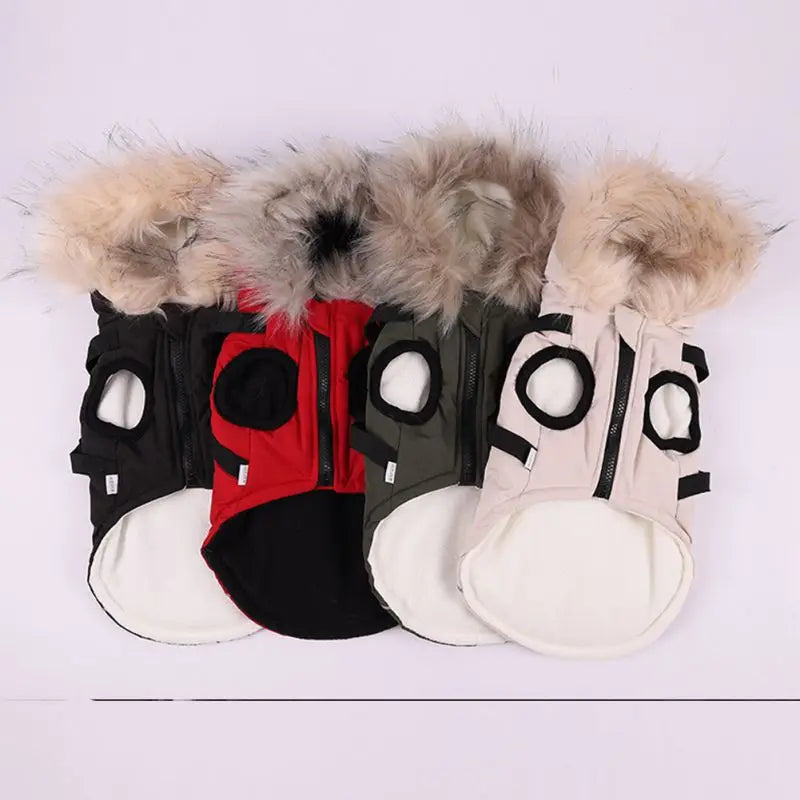 Autumn Winter Warm Pet Dog Jacket With Harness Hooded Dog Padded Coat with Imitation Fur Hat For Small Medium Dogs Puppy Coat