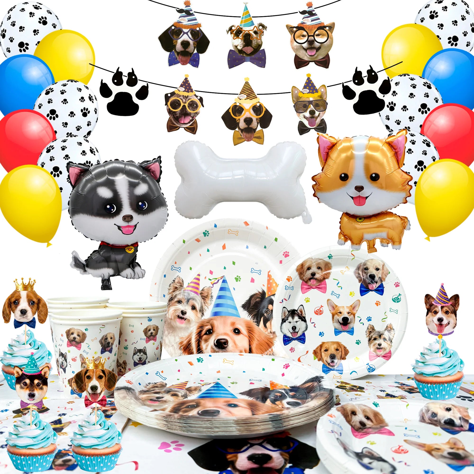 Puppy Dog Birthday Party Supplies,93pcs Decorations&Dog Birthday Party Tableware Set-Banner,Puppy Balloons Party Plates etc