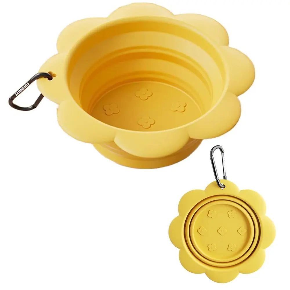 BPA Free Collapsible Dog Bowl Portable with Carabiner Folding Silicone Dish Flower Shape Easy To Clean Food Water Feeding Tray