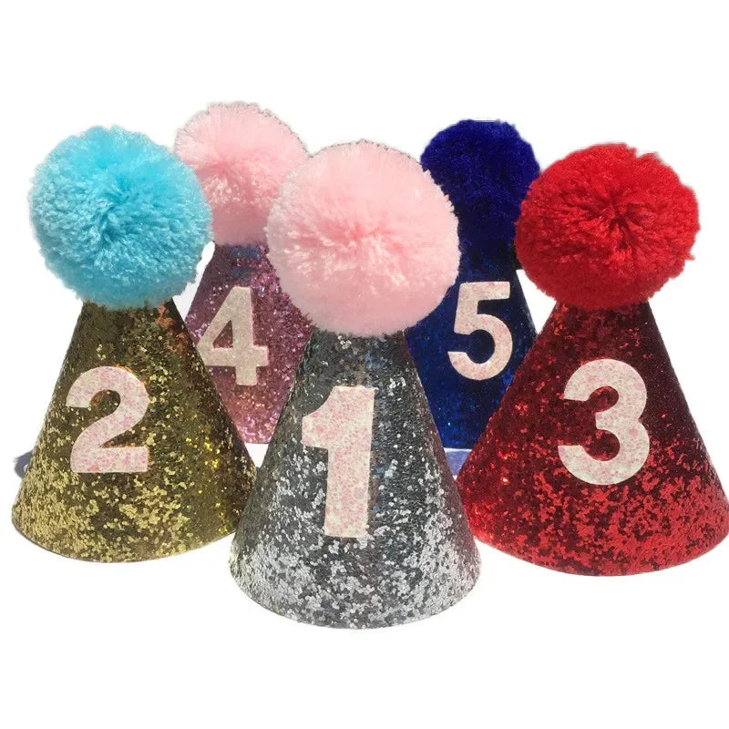 Cute Pet Dog Cat Shiny Cute Non-woven Crown Birthday Cap Hat Numbers Party Decor Teddy Labrador Birthday Party Party Sign
