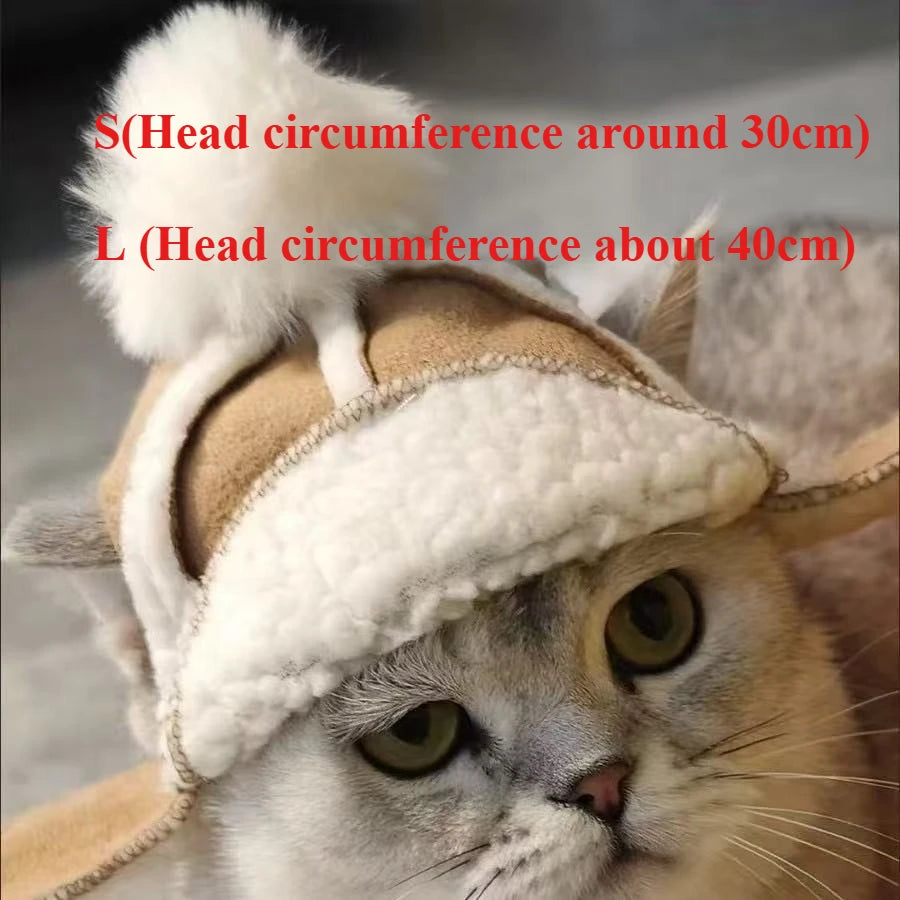 Pet Plush Warm Windproof Lamb Fur Pet Dog Hat Winter Cat Flying Hat Teddy Bear Hat Dog Accessories for Small Dog Cool