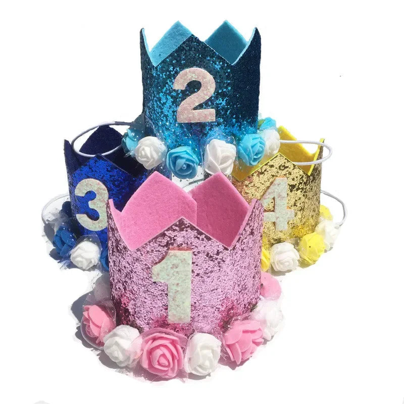 Cute Pet Dog Cat Shiny Cute Non-woven Crown Birthday Cap Hat Numbers Party Decor Teddy Labrador Birthday Party Party Sign