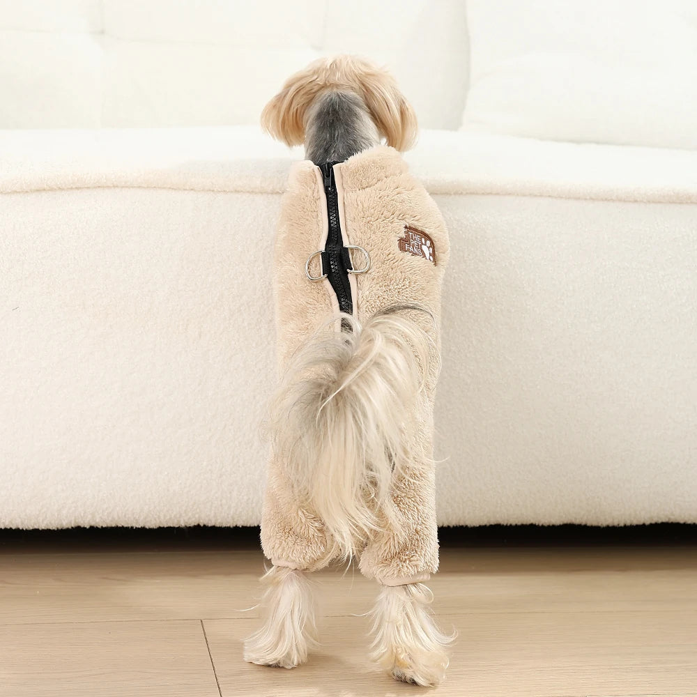 Soft Fleece Dog Clothes Winter Four Legs Covered  Plush Pet Coat D-Ring Zipper Puppy Jacket Autumn Overall For Small Middle Dog