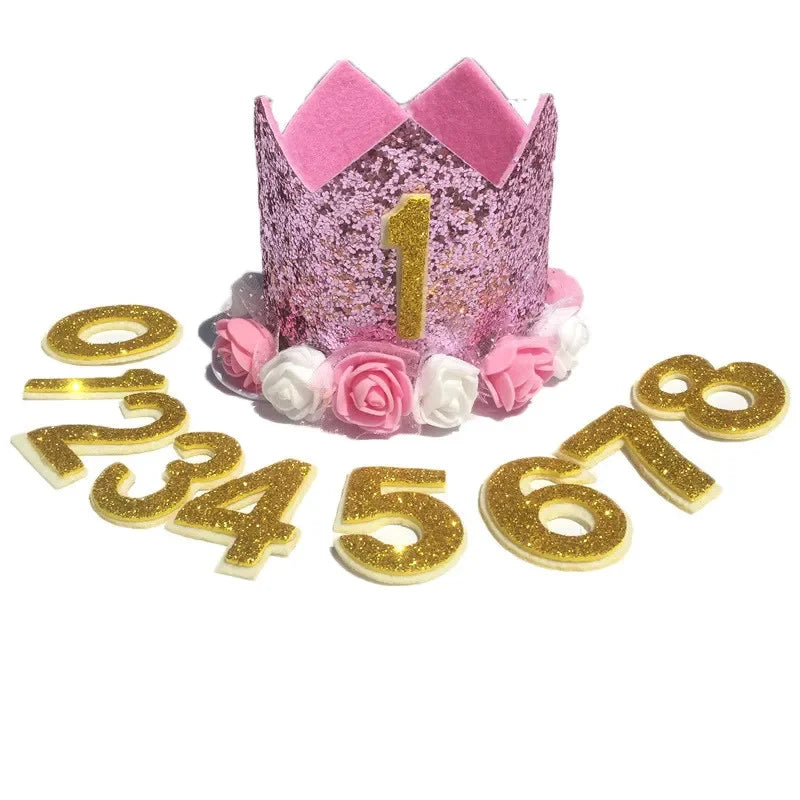 Cute Pet Dog Cat Shiny Cute Non-woven Crown Birthday Cap Hat Numbers Party Decor Teddy Labrador Birthday Party Party Sign