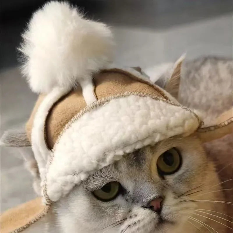 Pet Plush Warm Windproof Lamb Fur Pet Dog Hat Winter Cat Flying Hat Teddy Bear Hat Dog Accessories for Small Dog Cool