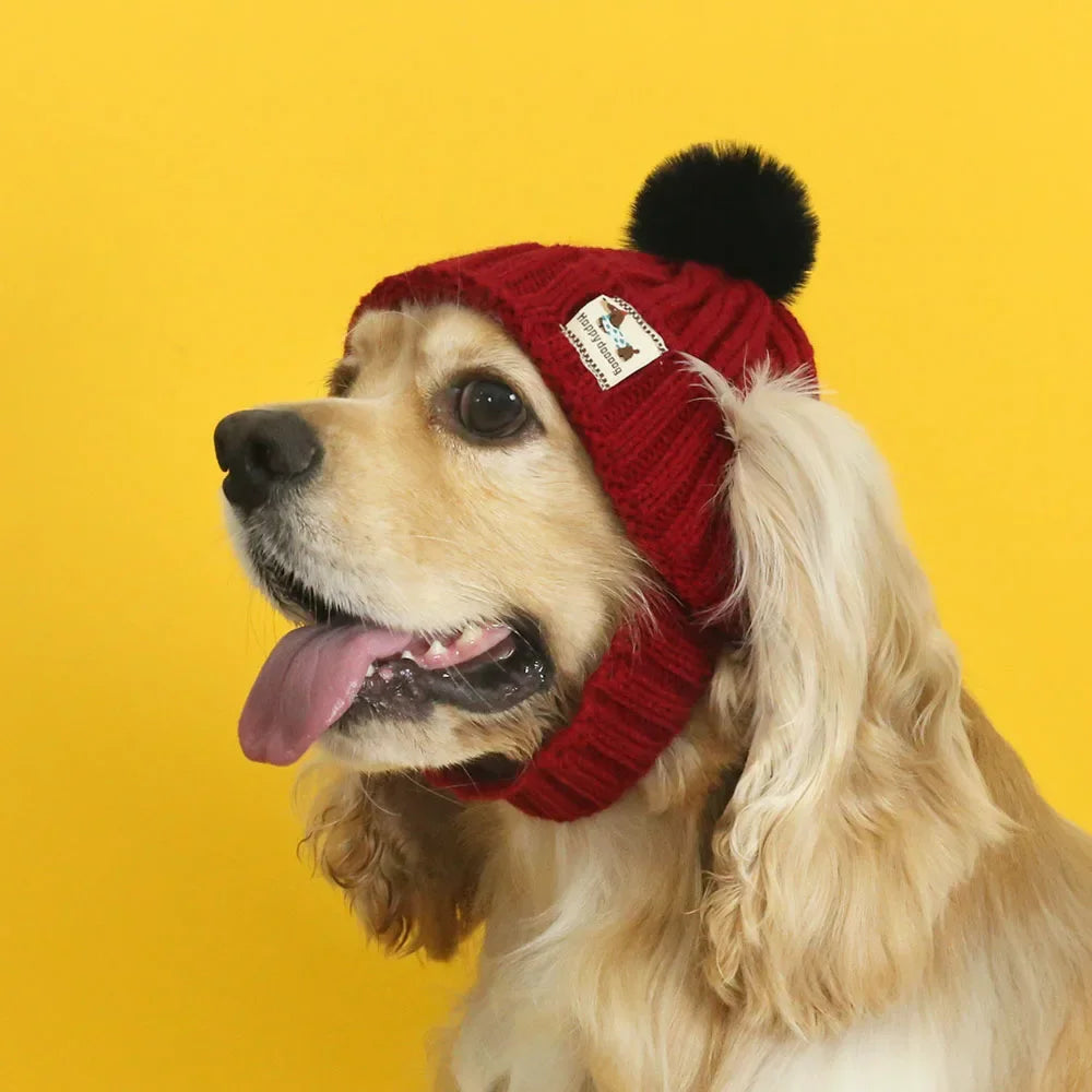Christmas Pet Hat with Ear Hole Winter Dog New Year Knitted Hat Cat Adjustable Cap Warm Headwear Xmas Costumes for Puppy Kitten
