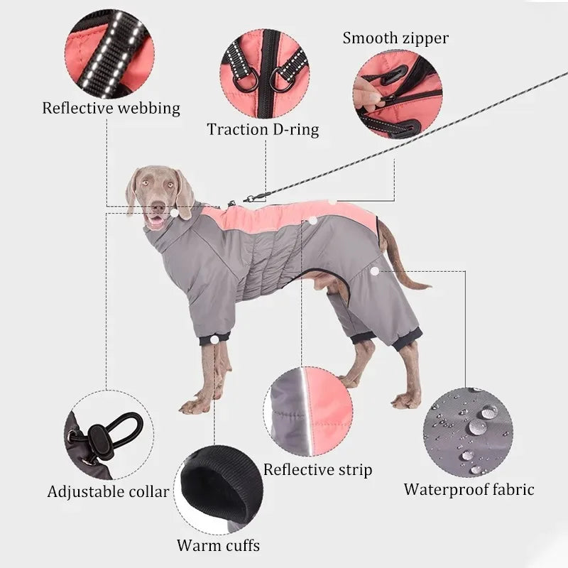 Waterproof Big Dog Down Jacket Thicken Dog Clothes Dog Coat, Pet Jumpsuit for Medium and Large Dogs, Labrador Costume, Winter, N