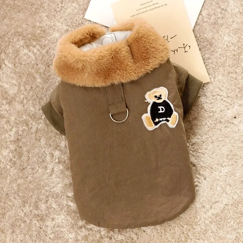 Fashion Dog Down Jacket Winter Warm Dog Clothes Bear Print Puppy Jacket Cute Soft Cat Coat Pet Costumes French Bulldog Clothes