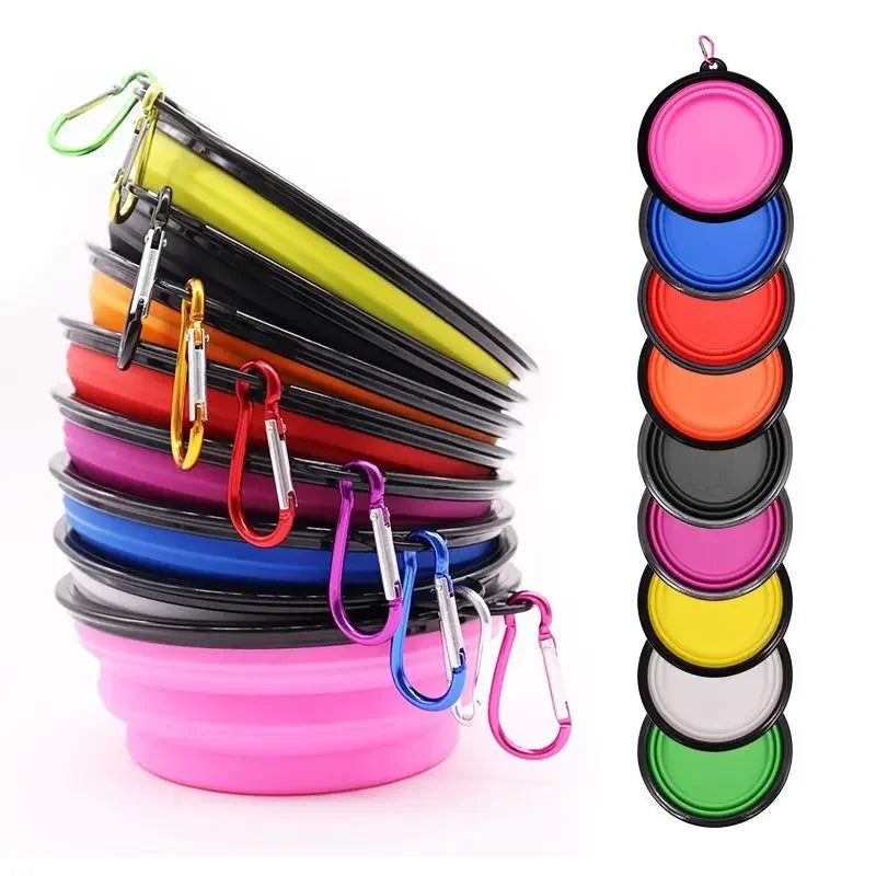 Collapsible Pet Silicone Dog Food Water Bowl Outdoor Camping Travel Portable Folding  Supplies   Dishes with Carabiner