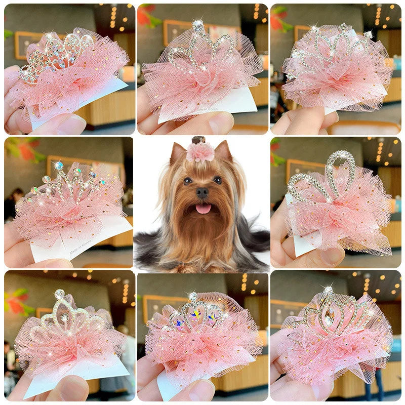 Dog Cat Pet Hair Clip Cute Lace Princess Crown Wedding Birthday Party Photography Decoration Pet Supplies New Year Gift