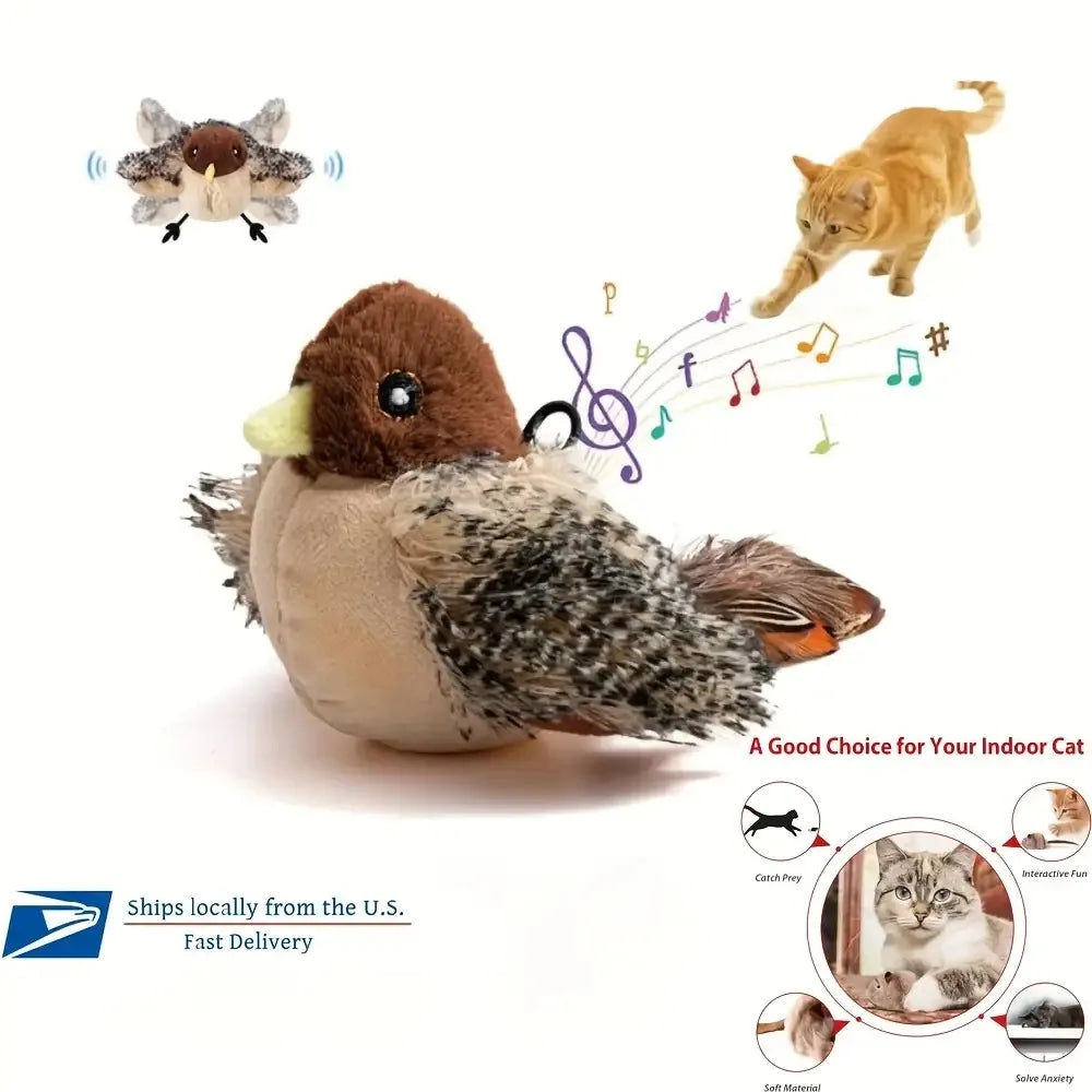 nteractive Touch-Activated Flapping Bird Cat Toy Plush Sparrow Kicking Toy with Realistic Chirping Sound, Suitable for Exercise
