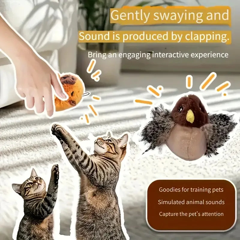 nteractive Touch-Activated Flapping Bird Cat Toy Plush Sparrow Kicking Toy with Realistic Chirping Sound, Suitable for Exercise