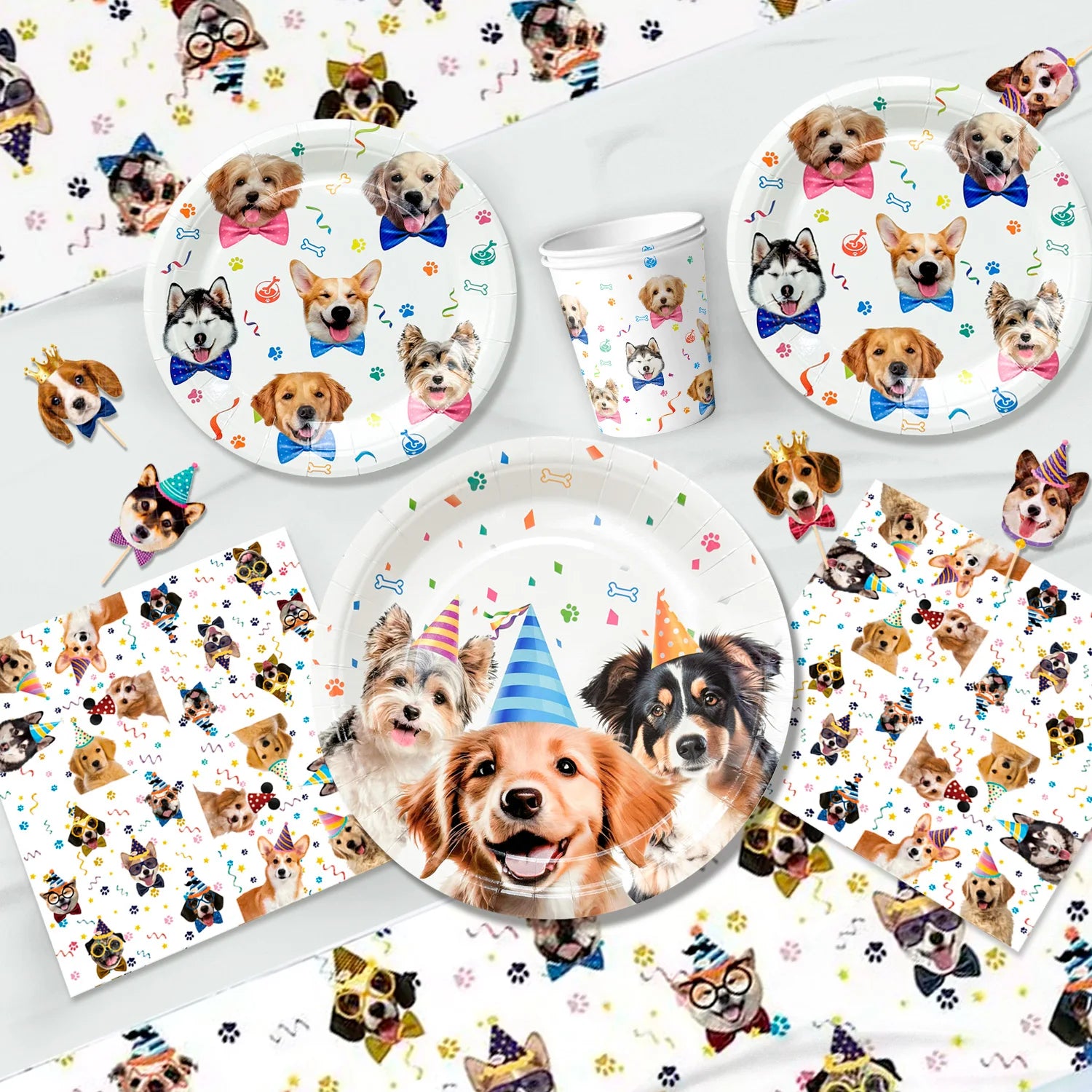 Puppy Dog Birthday Party Supplies,93pcs Decorations&Dog Birthday Party Tableware Set-Banner,Puppy Balloons Party Plates etc