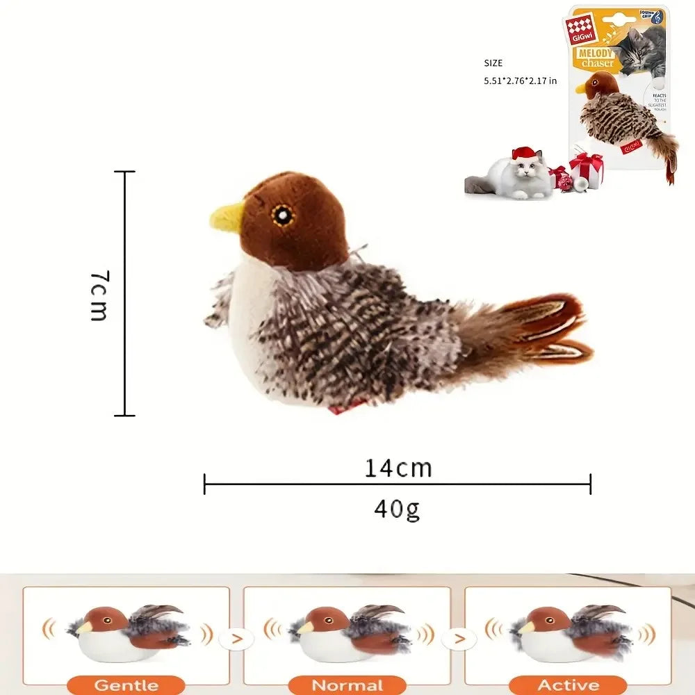 nteractive Touch-Activated Flapping Bird Cat Toy Plush Sparrow Kicking Toy with Realistic Chirping Sound, Suitable for Exercise