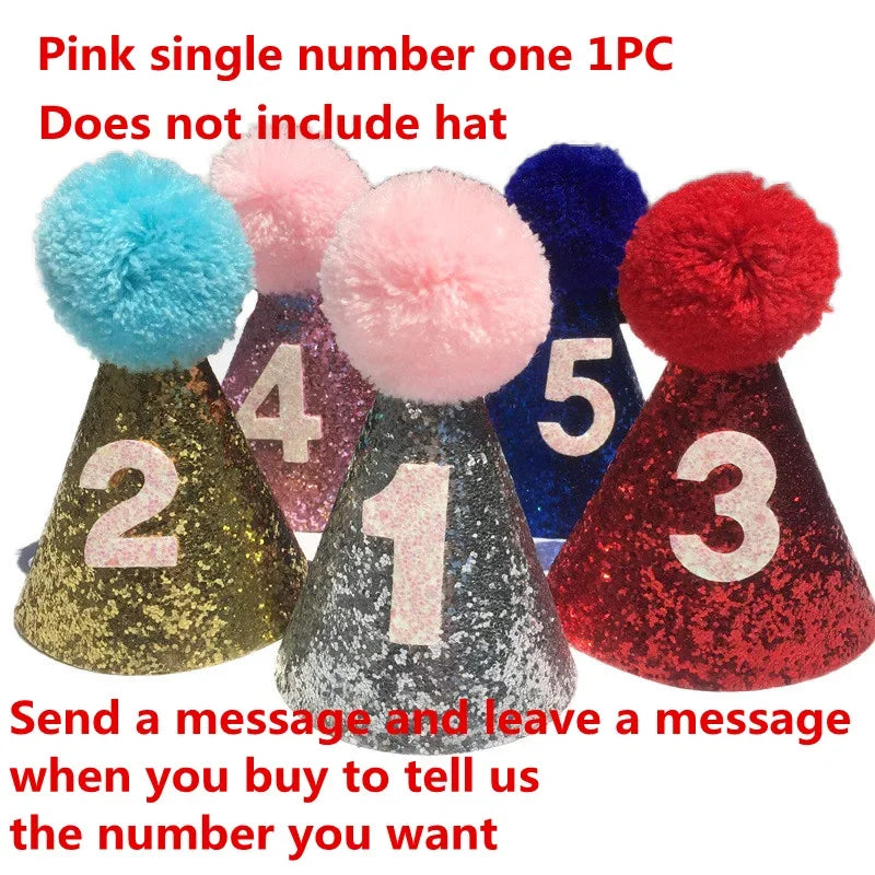 Cute Pet Dog Cat Shiny Cute Non-woven Crown Birthday Cap Hat Numbers Party Decor Teddy Labrador Birthday Party Party Sign