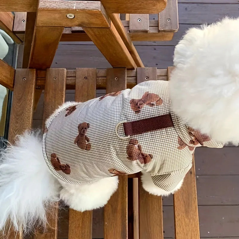 Winter Bear Print Dog Jacket Coat with Hat Fashion Dog Clothes Puppy Down Jacket Thickened Cat Overcoat Poodle Pet Outfits