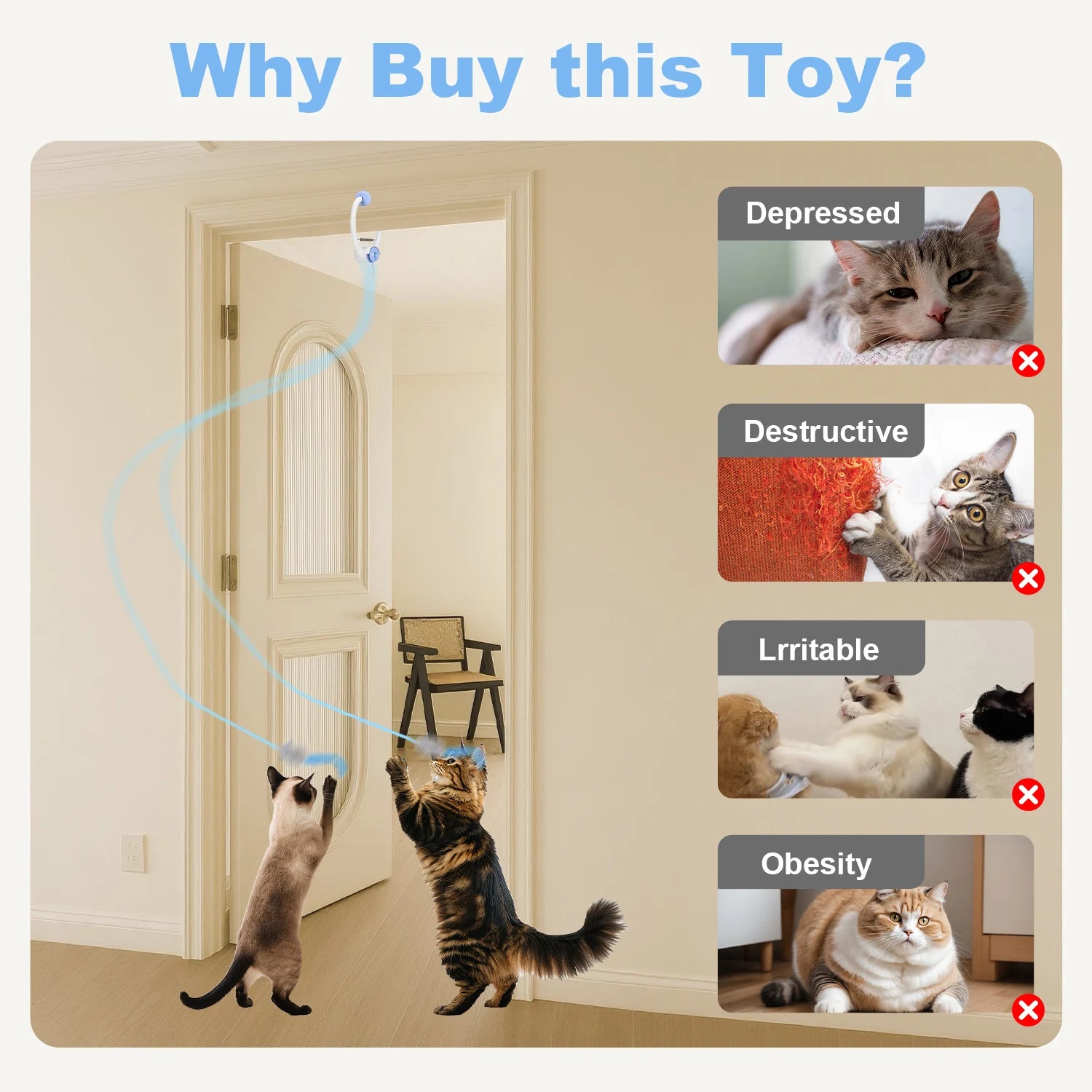 Cat Toys Electric Door Hanging Cat Toy Interactive Cat Toy USB Rechargeable Self Play Toy Retractable Kitten Toys
