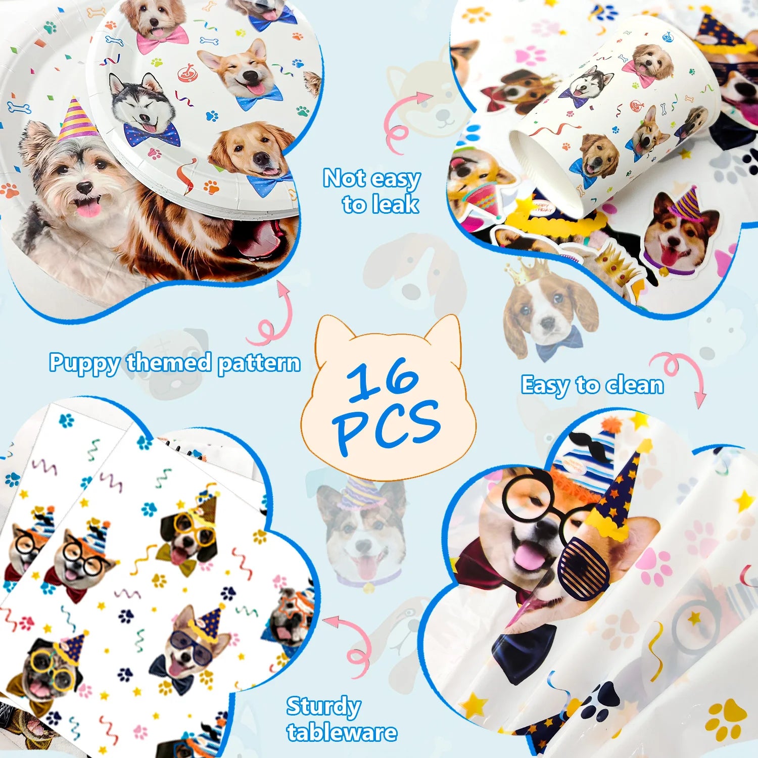 Puppy Dog Birthday Party Supplies,93pcs Decorations&Dog Birthday Party Tableware Set-Banner,Puppy Balloons Party Plates etc