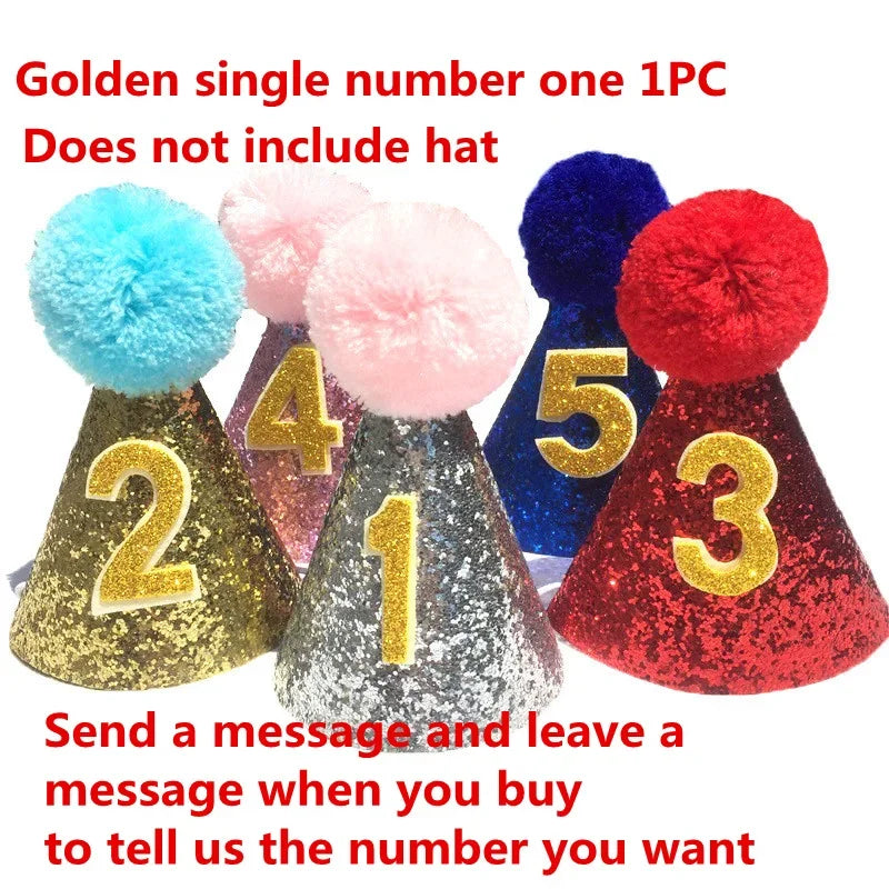 Cute Pet Dog Cat Shiny Cute Non-woven Crown Birthday Cap Hat Numbers Party Decor Teddy Labrador Birthday Party Party Sign