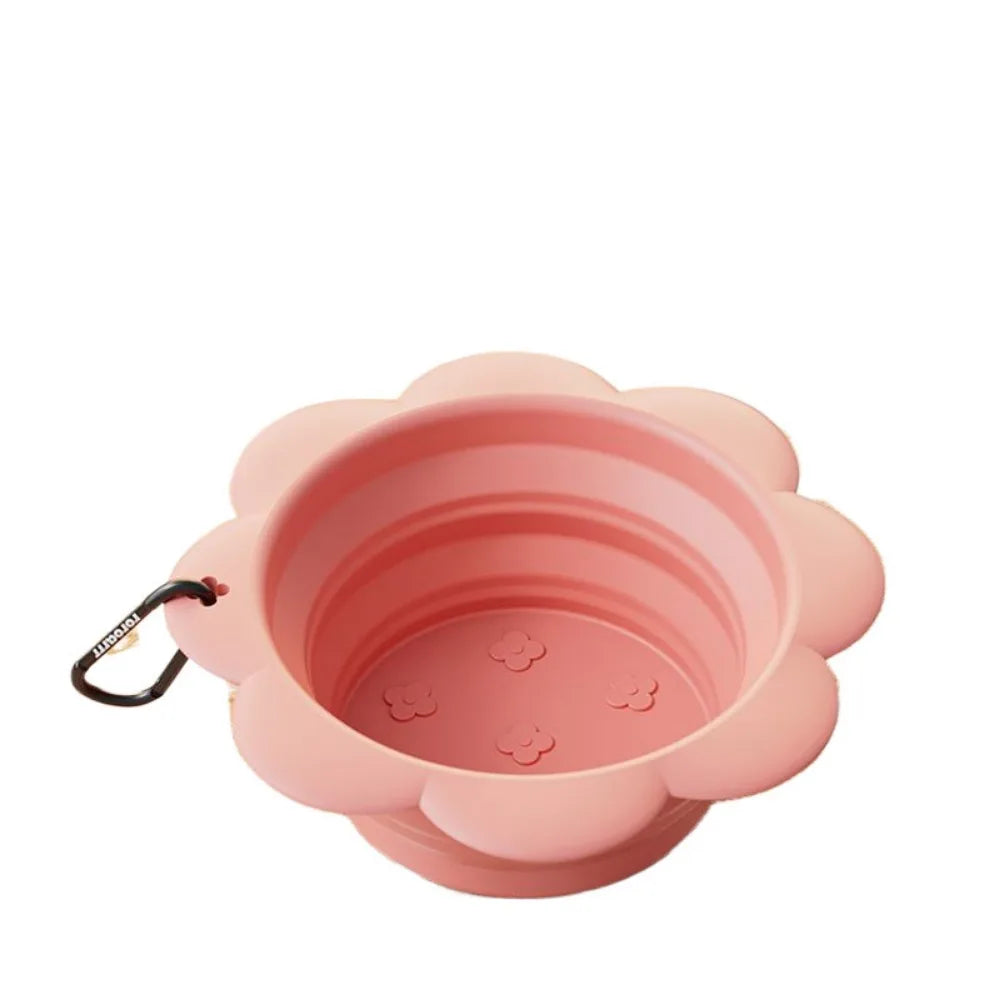 BPA Free Collapsible Dog Bowl Portable with Carabiner Folding Silicone Dish Flower Shape Easy To Clean Food Water Feeding Tray