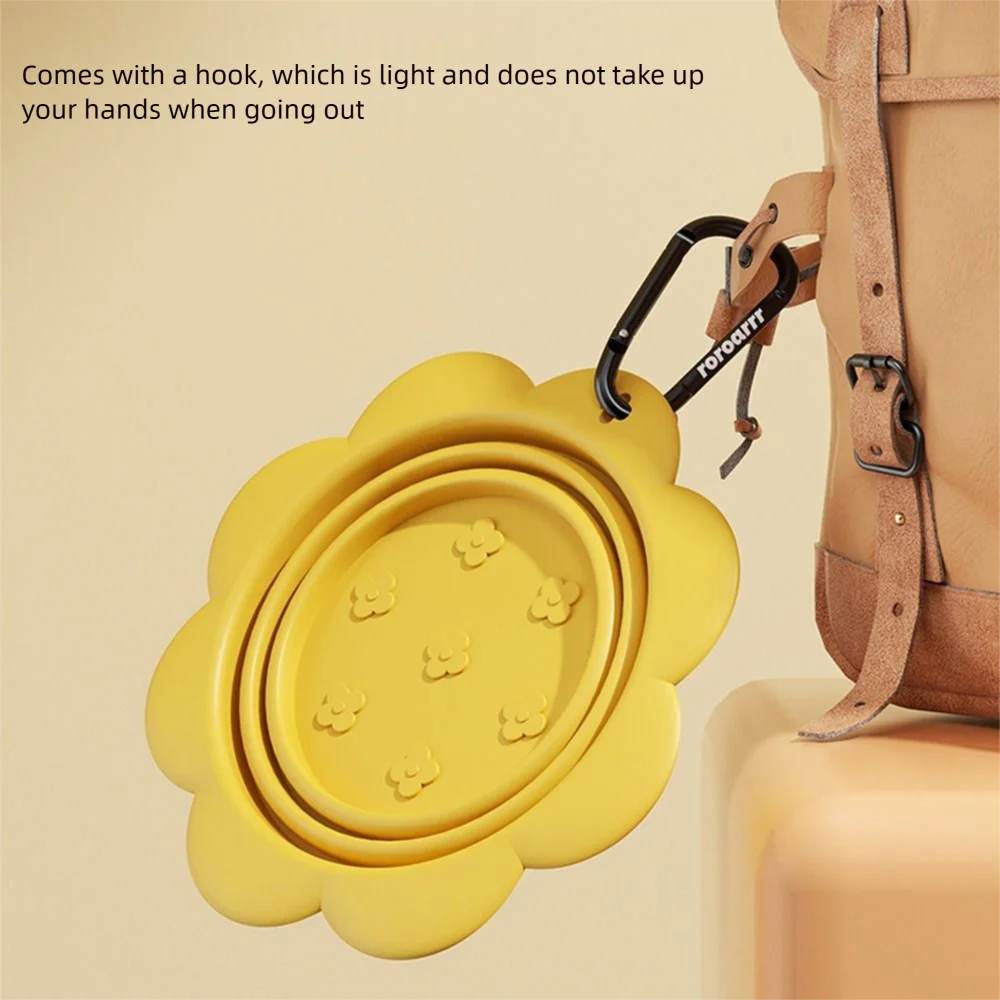 BPA Free Collapsible Dog Bowl Portable with Carabiner Folding Silicone Dish Flower Shape Easy To Clean Food Water Feeding Tray