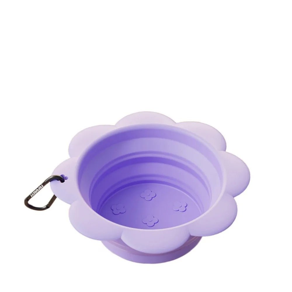 BPA Free Collapsible Dog Bowl Portable with Carabiner Folding Silicone Dish Flower Shape Easy To Clean Food Water Feeding Tray
