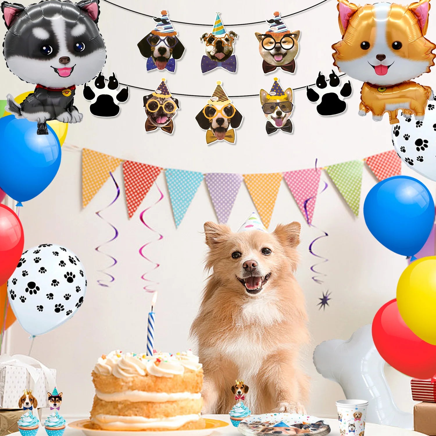 Puppy Dog Birthday Party Supplies,93pcs Decorations&Dog Birthday Party Tableware Set-Banner,Puppy Balloons Party Plates etc