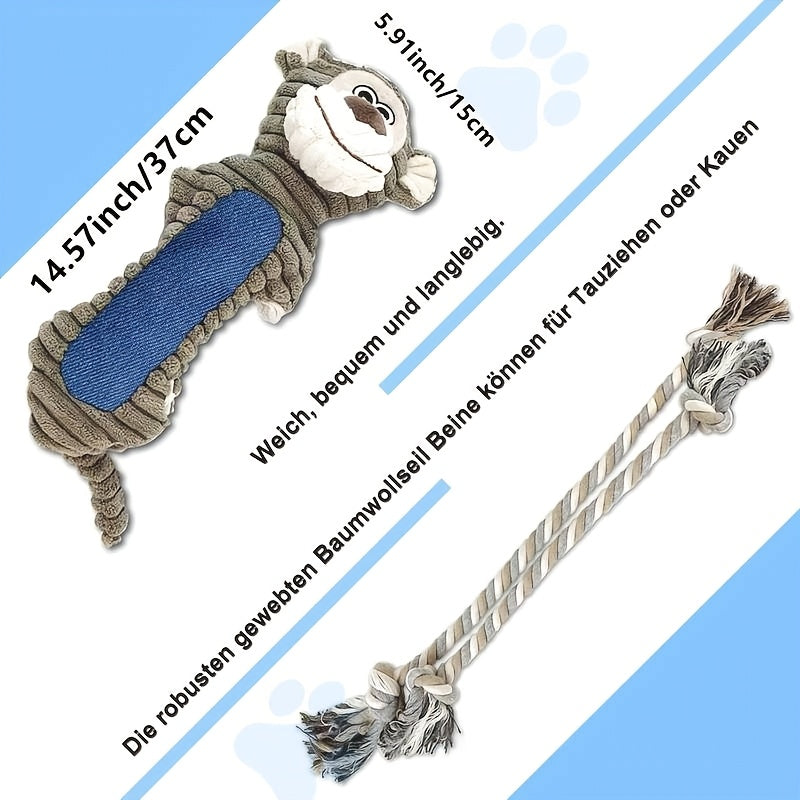 Interactive Squeaky Monkey Dog Toy with Pull String - Plush Chewable Loud Squeaker, for all Breed Sizes (Puppies & Dogs), Durable for teething & Solo/Interactive Play - Ideal Dog Chew Gift for &