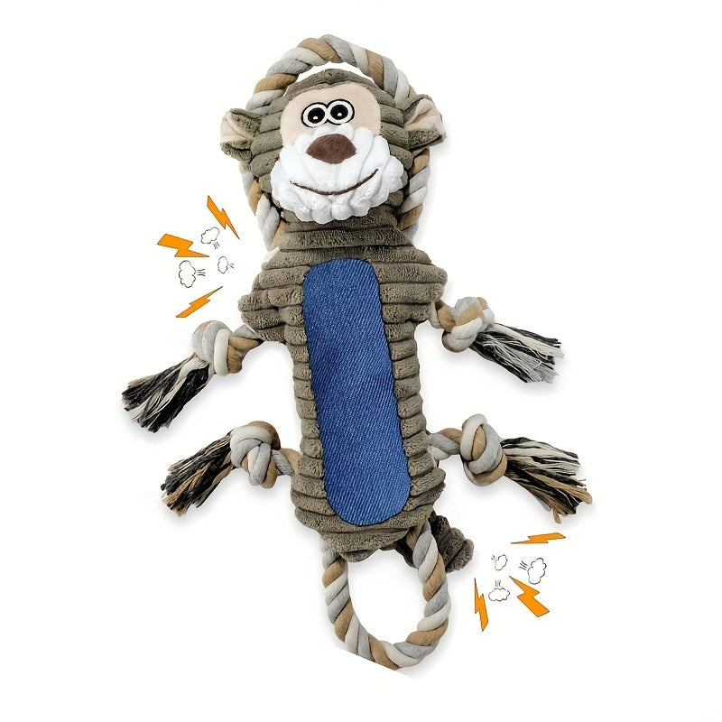 Interactive Squeaky Monkey Dog Toy with Pull String - Plush Chewable Loud Squeaker, for all Breed Sizes (Puppies & Dogs), Durable for teething & Solo/Interactive Play - Ideal Dog Chew Gift for &